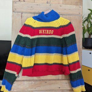 Minga London Sweater Womens Size M/L Knit Striped Weirdo Embroidery Turtleneck